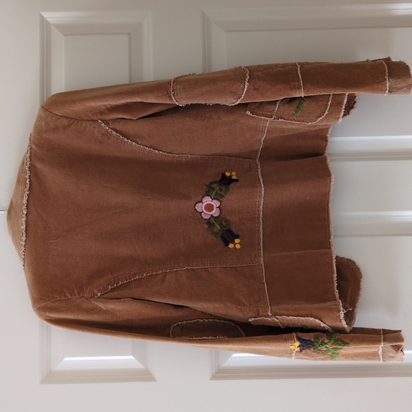 Joystick Blazer Brown Embroidered Corduroy Fringe Patch Pockets Boho - Picture 5 of 13